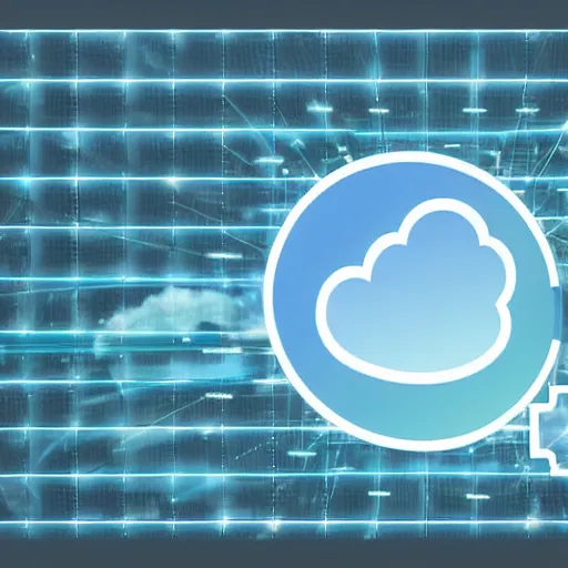 Prompt: a high-tech digital image with cloud icons, matrix, blue