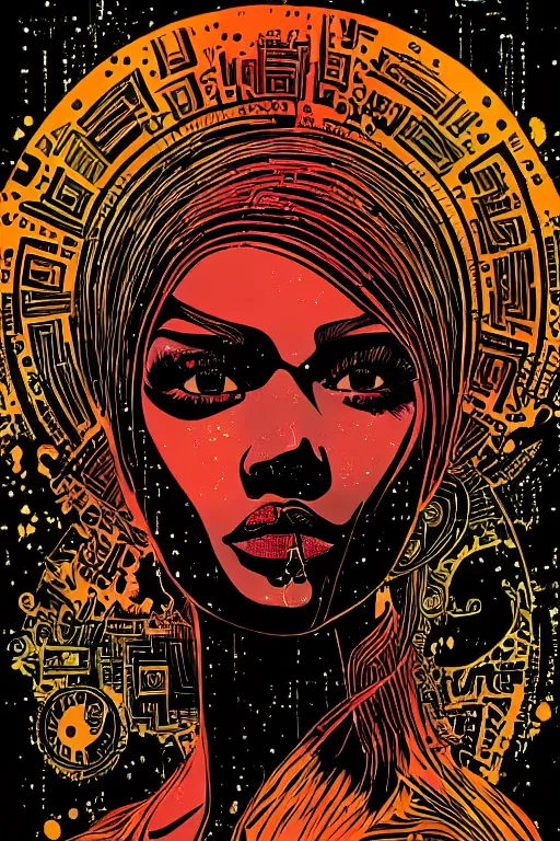 Image similar to black gold stylized mafia queen portrait, grunge art, dan mumford, victo ngai, alena aenami