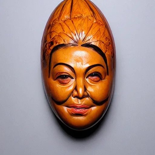 Image similar to a [ gourd ] carved shaped to look like ( amber heard face ) hybrid intercross