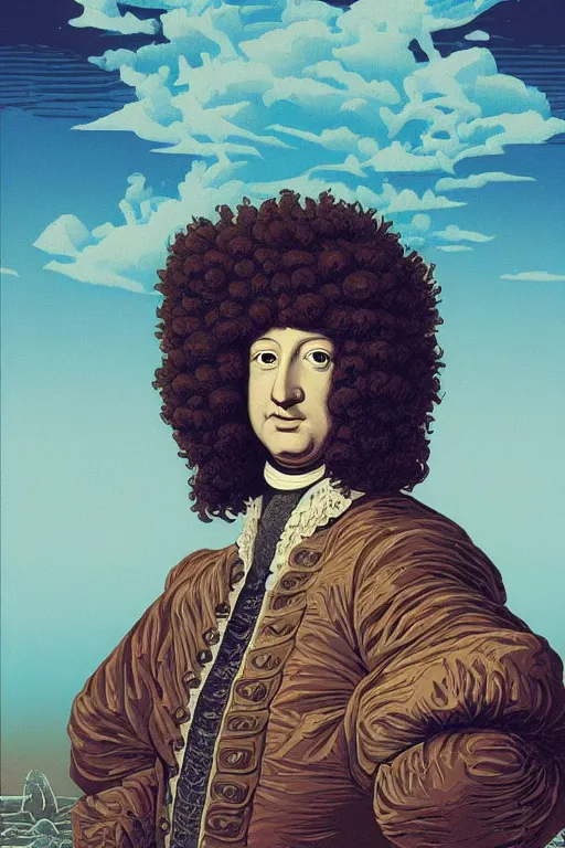 Image similar to vaporwave Dan Mumford style painting (portrait of Louis xiv 1701) in the style Rob Lefield and Dan Mumford Dan Mumford, Dan Mumford, Greg rutkowski, trending on artstation, digital art, surrealism, macro