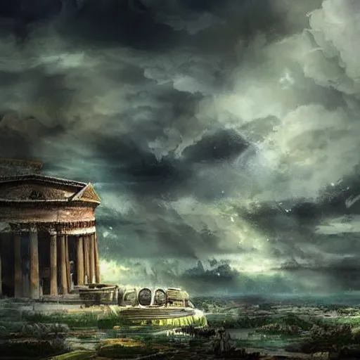 Image similar to a floating pantheon palace in the sky, clouds background, island floating in the sky, epic fantasy style art, fantasy epic digital art