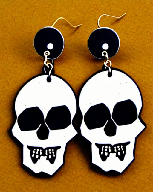 Image similar to spooky cartoon skull, 2 d lasercut earrings, in the style of corbin