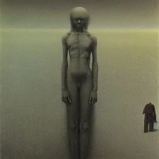 Image similar to an oil painting of an average person in a long dream by Zdzisław Beksiński and junji ito