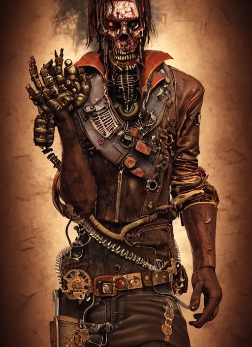 Prompt: steampunk portrait of zombie devil from doom, au naturel, hyper detailed, digital art, trending in artstation, cinematic lighting, studio quality, smooth render, unreal engine 5 rendered, octane rendered, art style by pixar dreamworks warner bros disney riot red dead redemption far cry doom games and borderlands.