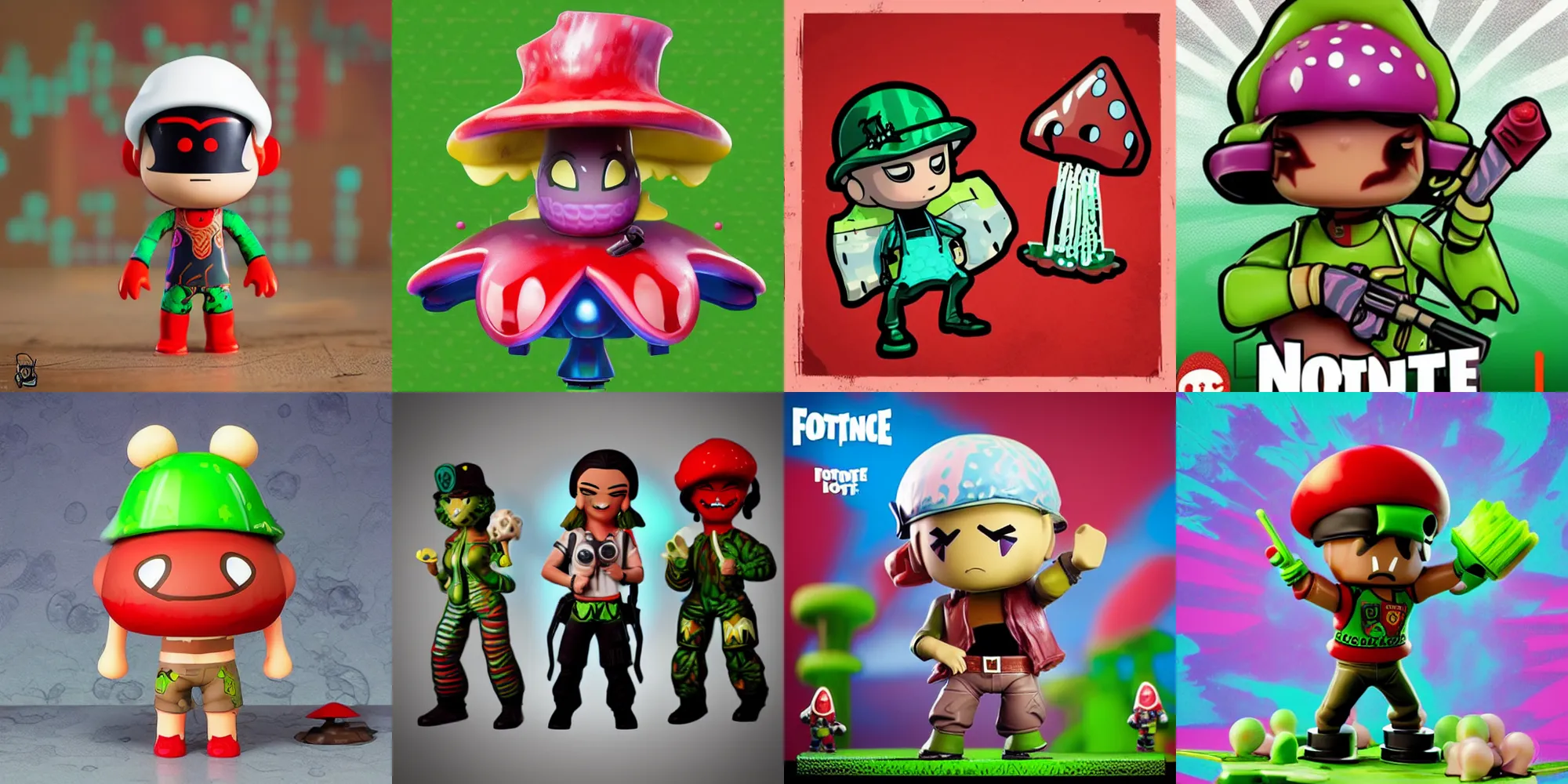 Prompt: magic mushroom, fortnite, nendroid, butcher billy style