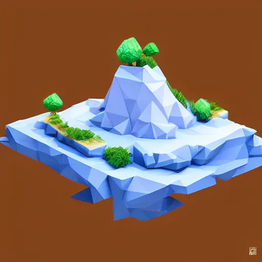 Image similar to a floating island on an ocean isometric art, low poly art, game art, artstation, 3D render, ultra detailed, cgsociety, unreal engine 5