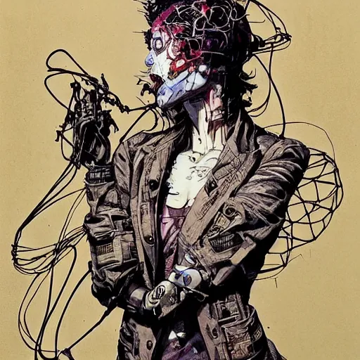 Image similar to a female cyberpunk noir detective, skulls, wires cybernetic implants, machine noir grimcore, in the style of adrian ghenie esao andrews jenny saville surrealism dark art by james jean takato yamamoto and by ashley wood and mike mignola