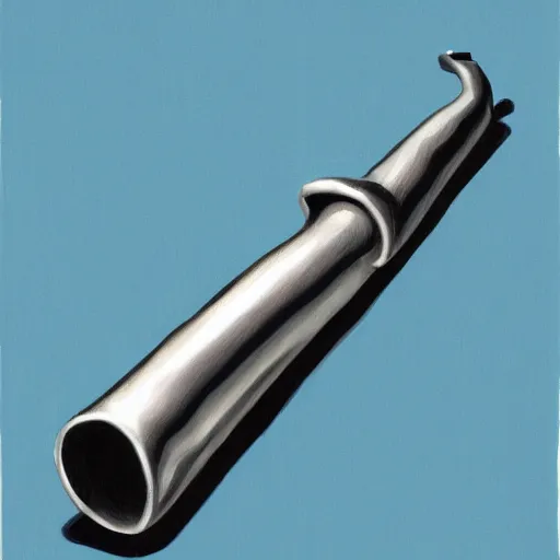 Image similar to A a shiny old silver pipe in the style of a mario pipe from the front view in the foreground and a blue background behind the pipe, Realistic, Hyperrealistic, Highly Detailed, Very Detailed, HD Quality, 8k Resolution, Digital Art, Oil Painting, Trending on Artstation, Real Life