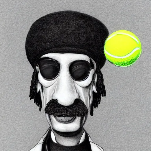 Image similar to snoop dogg tennis ball monster ,tennis ball, digital art, fantasy,chalk, magic, trending on artstation, ultra detailed, professional illustration by Basil Gogos