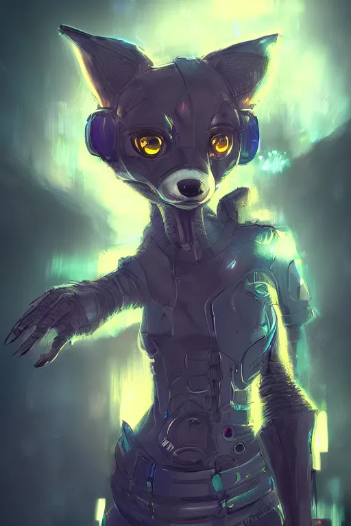 Image similar to an anthropomorphic cyberpunk fox, backlighting, trending on artstation, digital art, furry art, trending on furaffinity, fantasy art, by kawacy