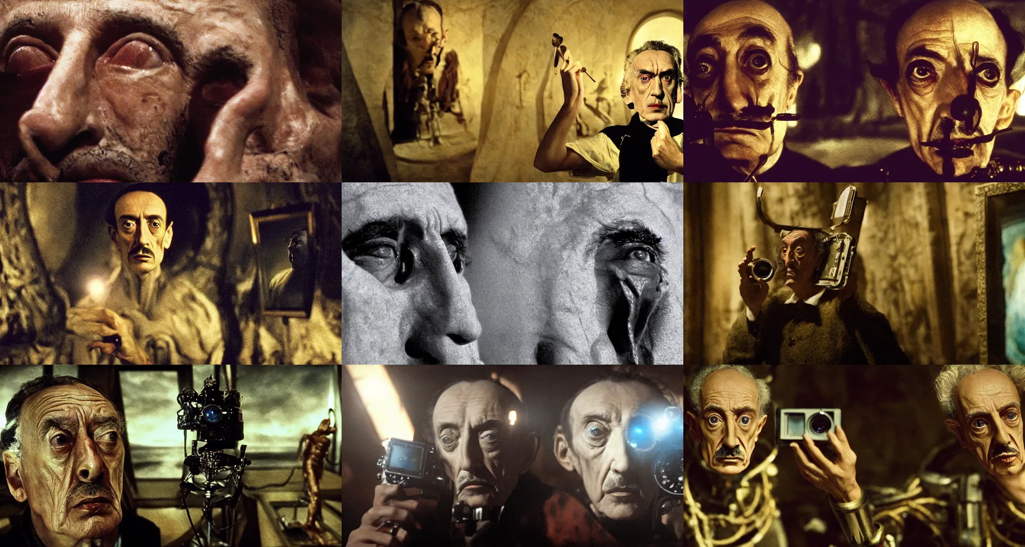 Prompt: the dali self - portrait as emperor | still frame from the prometheus movie by ridley scott with cinematogrophy of christopher doyle, arri alexa, anamorphic bokeh and lens flares, 8 k, higly detailed masterpiece