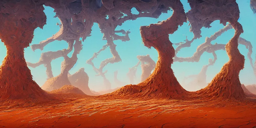 Prompt: the sands of time, a highly detailed cinematic oil painting by roger dean and alena aenami, bones of a colossal creature submerged in sands, dynamic lighting