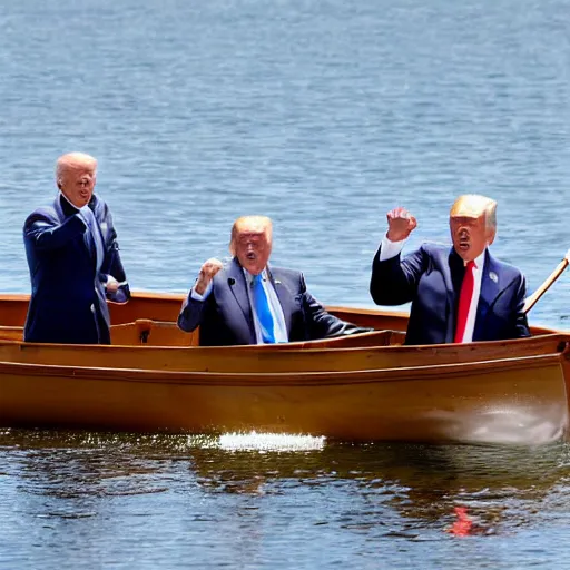 Prompt: joe biden and donald trump in a rowboat