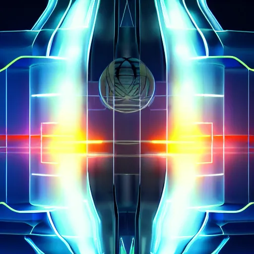 Image similar to symmetry product render poster timetravel scifi glowing lights intricate elegant highly detailed artstation concept art smooth