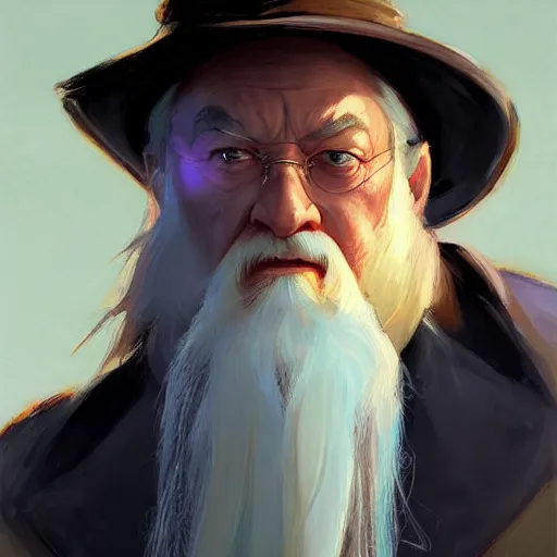 Image similar to greg manchess portrait painting of albus dumbledore as overwatch character, medium shot, asymmetrical, profile picture, organic painting, sunny day, matte painting, bold shapes, hard edges, street art, trending on artstation, by huang guangjian and gil elvgren and sachin teng