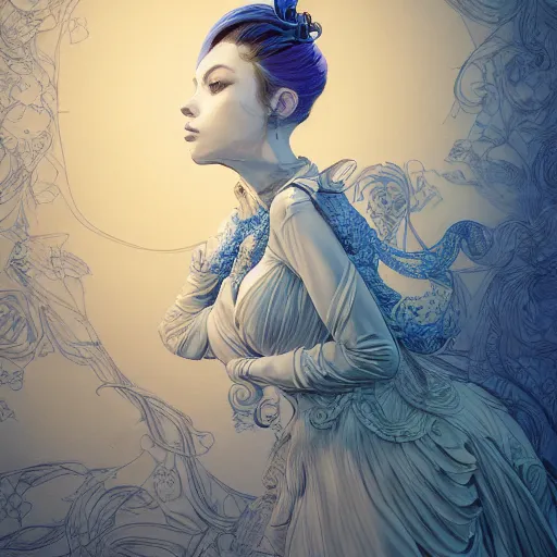 Image similar to the portrait of a blueberry that resembles an absurdly beautiful, graceful, elegant, sophisticated woman, an ultrafine hyperdetailed illustration by kim jung gi, irakli nadar, intricate linework, bright colors, octopath traveler, final fantasy, unreal engine 5 highly rendered, global illumination, radiant light, detailed and intricate environment