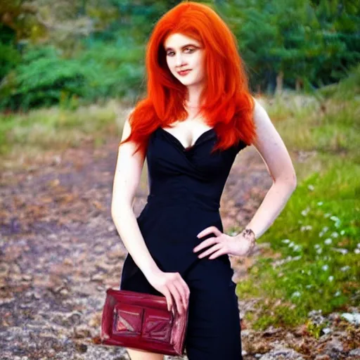 Prompt: redhead ginger very beautiful dressed woman