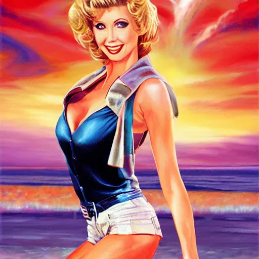 Image similar to Olivia Newton-John as Sandy in Grease, by Mark Brooks, Donato Giancola, Victor Nizovtsev, Scarlett Hooft Graafland, Chris Moore