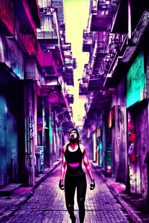 Image similar to buenos aires argentina cyberpunk strong girl sweating, digital sci - fi streets night, soft instagram fantasy art