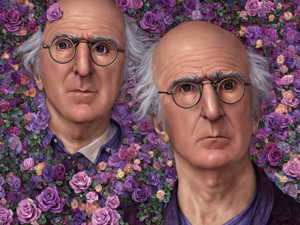 Prompt: the beautiful hyperdetailed physical render of larry david that wear rose flower wedding gothic lolita dress clothing stay in blooming flower house alone, a beautiful face, dazzling light beam penetrated through the window, perfectly shaded, atmospheric lighting, style of makoto shinkai, raphael lacoste louis comfort tiffany, artgerm, karol bak, james jean, ross tran, 4 k hd