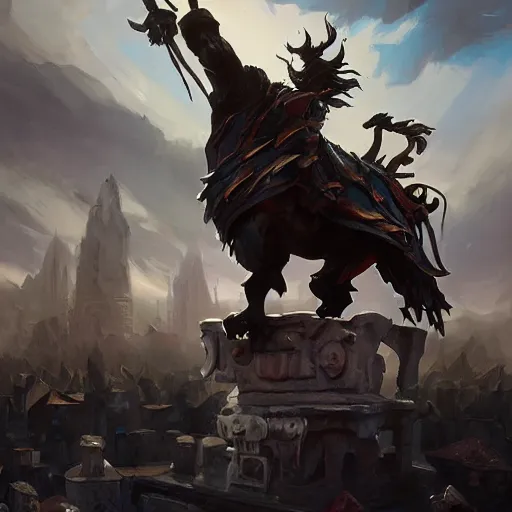 Image similar to a giant black chess bishop statue, battlefield background, bright art masterpiece artstation. 8 k, sharp high quality artwork in style of jose daniel cabrera pena and greg rutkowski, concept art by tooth wu, hearthstone card game artwork, chess piece