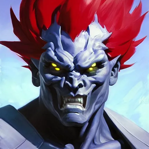 Image similar to greg manchess portrait painting of partially armored akuma from street fighter as overwatch character, medium shot, asymmetrical, profile picture, organic painting, sunny day, matte painting, bold shapes, hard edges, street art, trending on artstation, by huang guangjian and gil elvgren and gerald brom