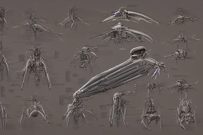 Image similar to schematic diagram of alien boss, biology, book, page, detailed, cross section, trending on artstation, cgsociety, Ralph McQuarrie and Greg Rutkowski