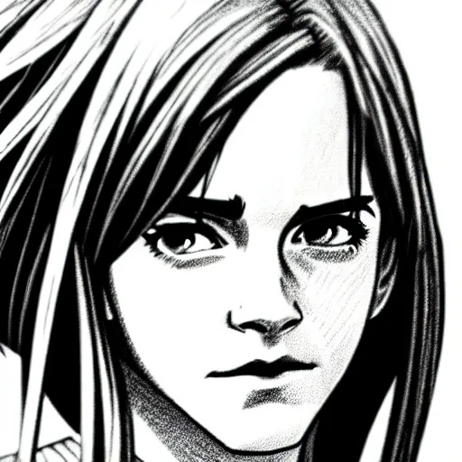 Prompt: a very detailed pencil drawing of emma watson in demon slayer manga panel 4 k, high resolution, still, landscape, hd, dslr, hyper realistic, manga, beautiful