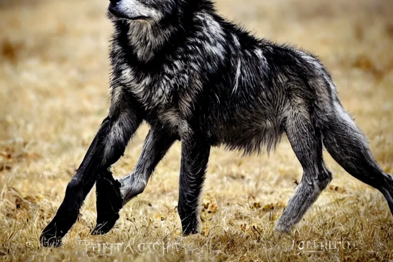 Image similar to ! human wolf crow werecreature, photograph captured at woodland creek