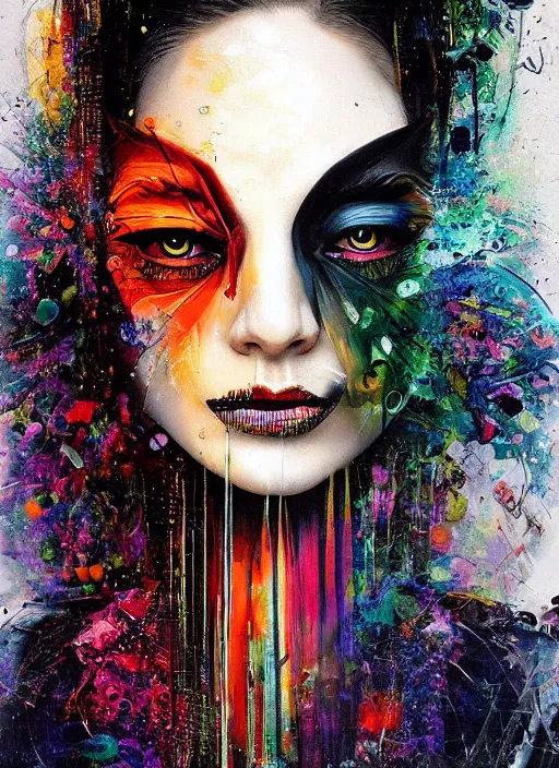 Prompt: magic cult psychic woman, fashion model photoshoot scene, third eye, subjective consciousness psychedelic, epic surrealism expressionism symbolism, story telling, iconic, dark robed, oil painting, symmetrical face, dark myth mythos, by Sandra Chevrier, Noriyoshi Ohrai masterpiece