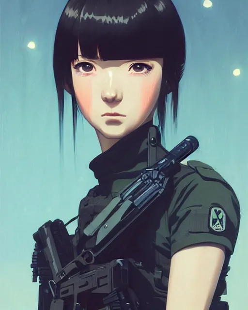 Image similar to girl wearing tactical gear | | very very anime!!!, fine - face, audrey plaza, realistic shaded perfect face, fine details. anime. realistic shaded lighting poster by ilya kuvshinov katsuhiro otomo ghost - in - the - shell, magali villeneuve, artgerm, jeremy lipkin and michael garmash and rob rey