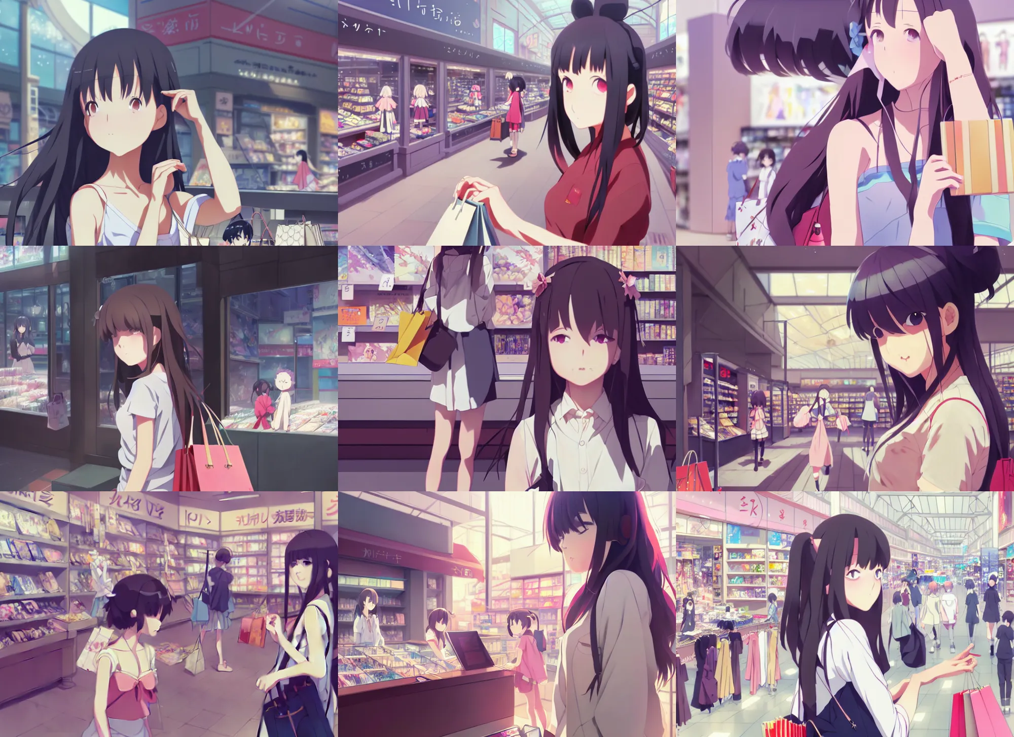 Prompt: portrait of a cute girl shopping at the mall, rule of thirds, illustration concept art anime key visual, trending pixiv fanbox by wlop and greg rutkowski and makoto shinkai and studio ghibli and kyoto animation