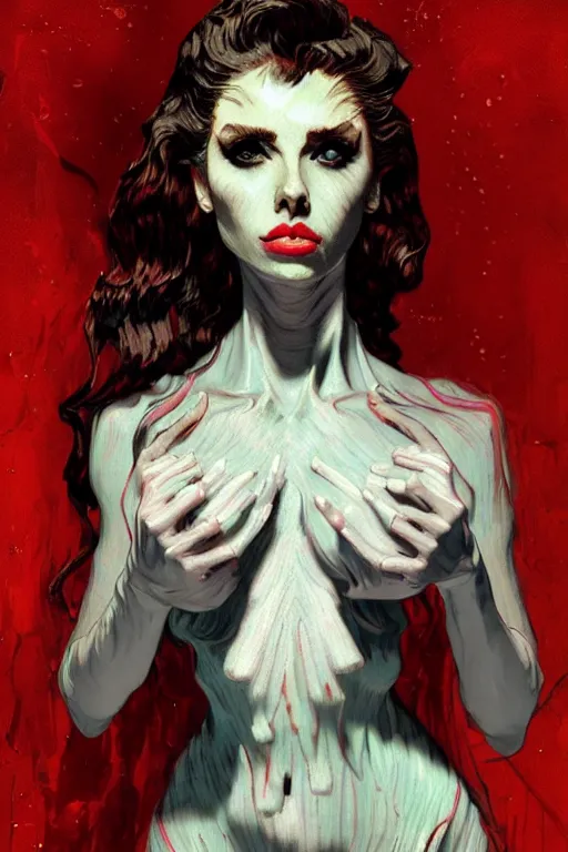 Prompt: Amouranth as a super villain, sexy, fantasy, intricate, elegant, highly detailed, digital painting, artstation, concept art, matte, sharp focus, illustration, art by Nicola Samori and Conrad Roset and Vincent van Gogh