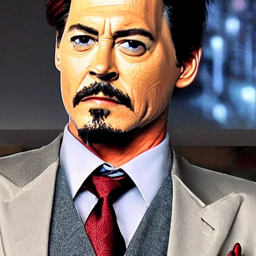 Prompt: Iron Man Tony Stark played by Johnny Depp