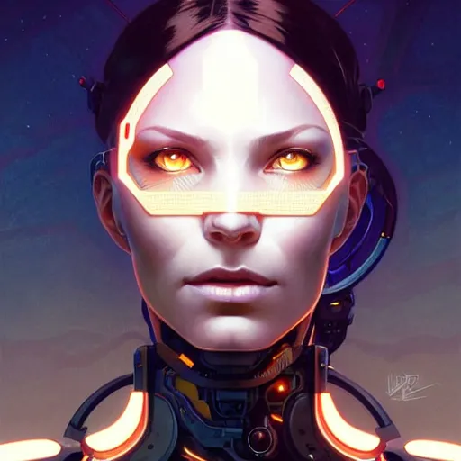 Image similar to cyborg, female, science fiction, portrait, highly detailed, digital painting, beautiful eyes, symmetry, concept art, sharp focus, illustration, art by artgerm and greg rutkowski and magali villeneuve and ilya kuvshinov! : : alphonse mucha : :