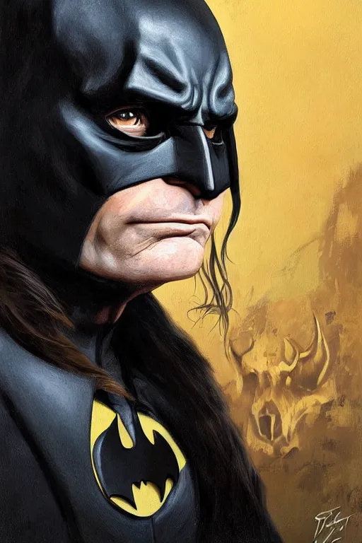 Image similar to portrait of Ozzy Osbourne as batman, highly detailed, artstation, concept art, sharp focus, illustration, art by Carel Fabritius