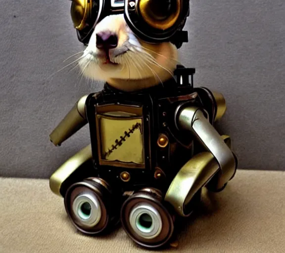 Image similar to futuristic steampunk ferret - shaped pet - robot, steampunk ferret - inspired robot, borderlands - inspired ferret - shaped robot