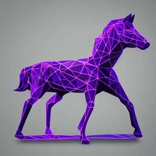 Prompt: Very low poly horse, wireframe retrowave