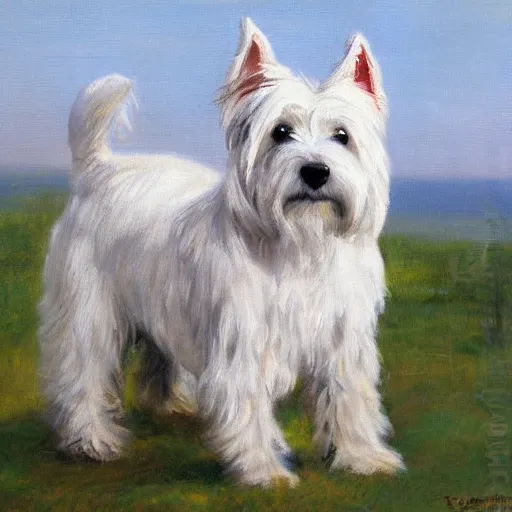 Prompt: a painting of a westie in the style of Rosa Bonheur