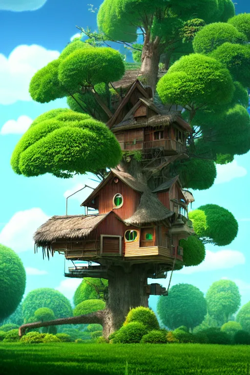 Image similar to treehouse, studio ghibli, octane render, 4 k