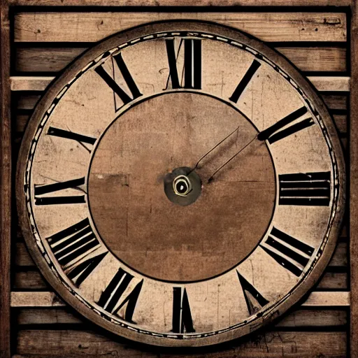 Prompt: A rustic album cover of a clock, rusty, eternal library