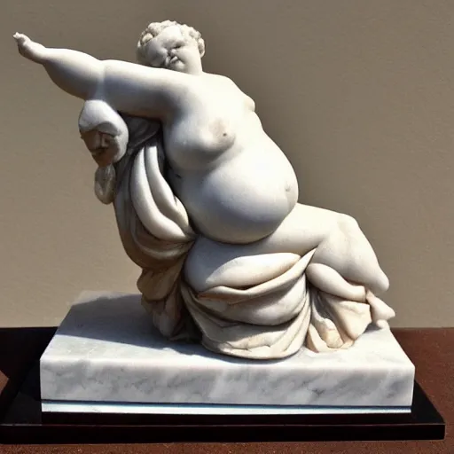 Image similar to a fat angel, marble sculpture