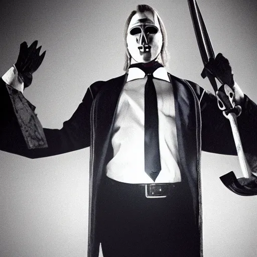 Image similar to arthas menethil as the american psycho, cinematic still