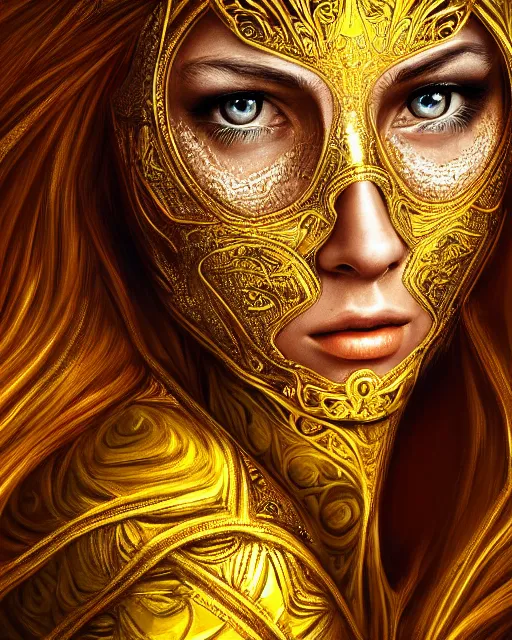 Image similar to digital painting portrait of woman in shining golden armor, high production value, intricate details, high resolution, hdr, high definition, masterpiece, realistic, ultrarealistic, highly detailed, hd, sharp focus, non blurry, sharp, smooth