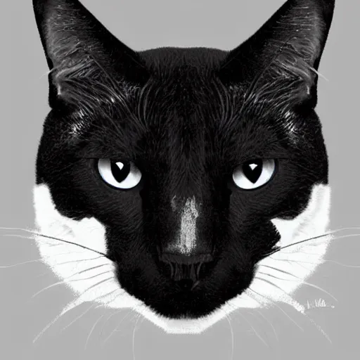 Prompt: portrait of a regal tuxedo cat, masterpiece, trending on Artstation