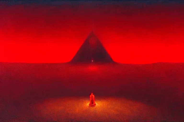 Image similar to only with red, red god of death eat apple, a futuristic city on mars in the background, red worms on the floor, in the style of beksinski, part by hopper, part by rodcenko, part by hofbauer, intricate composition, red by caravaggio, insanely quality, highly detailed, masterpiece, red light, artstation, 8 k