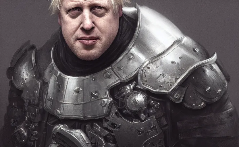 Image similar to Boris Johnson as Punisher, armor plate, realistic portrait, symmetrical, highly detailed, digital painting, artstation, concept art, smooth, sharp focus, illustration, cinematic lighting, art by artgerm and greg rutkowski and alphonse mucha