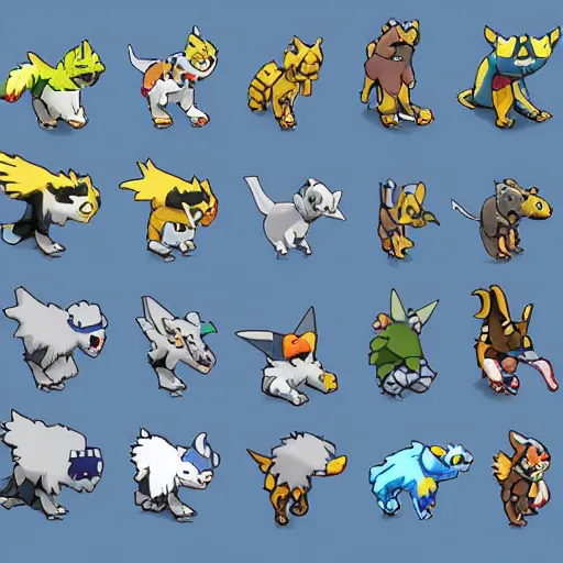 Image similar to Digimon inspired animals orthographic isometric 3d sprite sheet