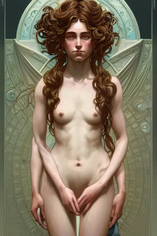 Image similar to symmetry!! intense fanart of 3 / 4 front pose of mackenzie frances ziegleras as venus, protagonist, intricate, elegant, highly detailed, my rendition, digital painting, artstation, concept art, perfect, smooth, sharp focus, illustration, art by artgerm and greg rutkowski and alphonse mucha