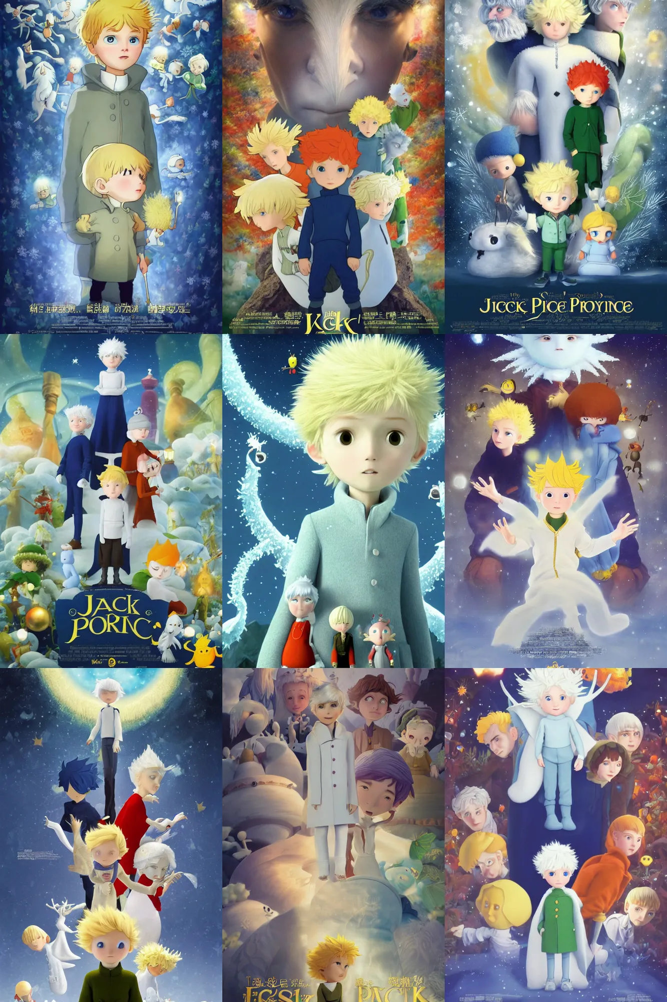 Prompt: jack Frost the little prince solving epic mysteries, Klaus Movie poster, movie still, artwork by Chiho Aoshima, Christian Anderson,a oil Rendering illustration of a cinematic beautiful closeup moment of friends standing love, full of details, from above trending on artstation